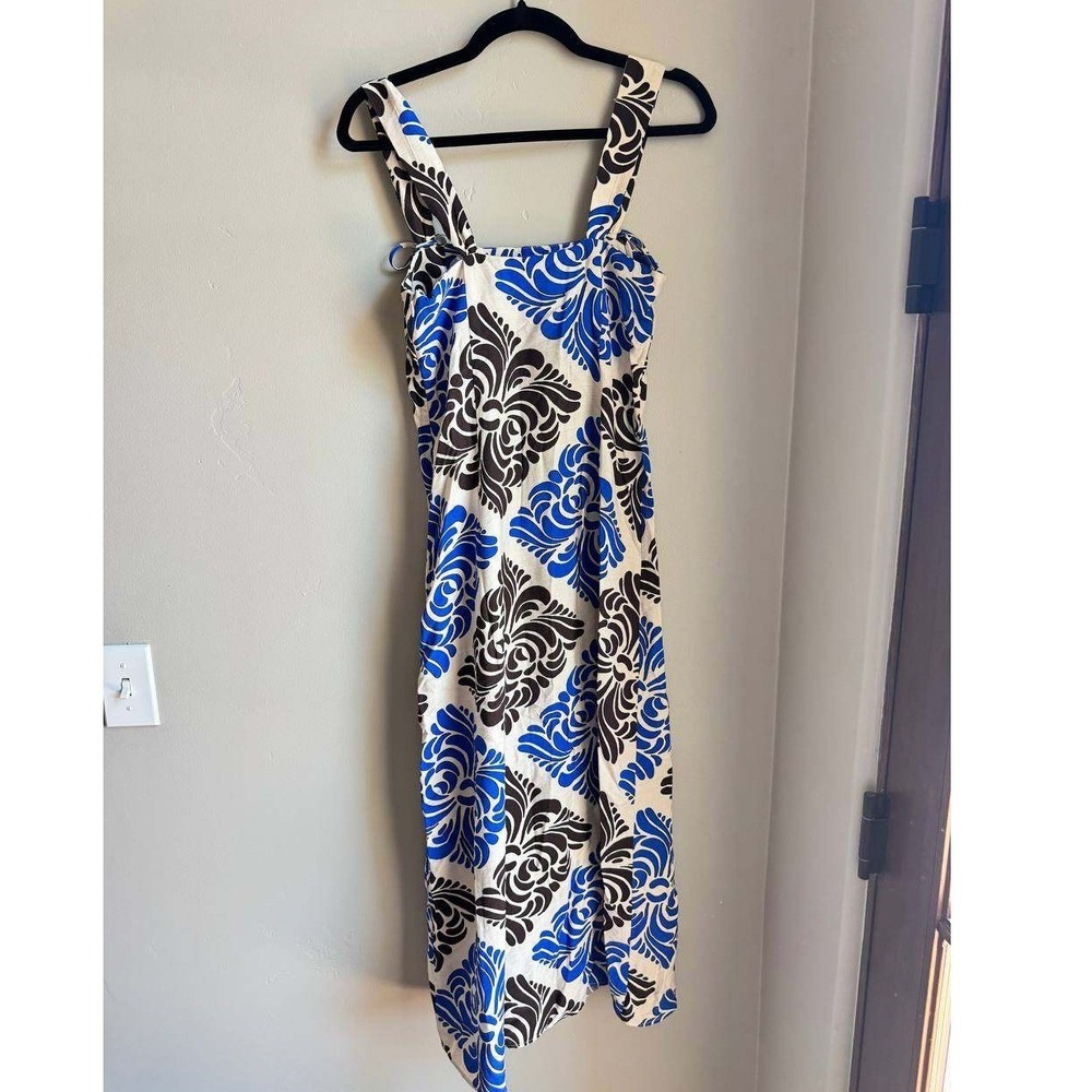 Zara Damask Baroque Print Midi Dress Blue Brown Cottagecore XS Euro Summer - Picture 2 of 6